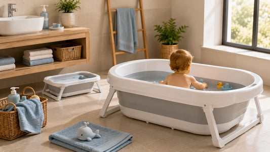 Grande baignoire bébé offrant plus d’espace à un bébé qui grandit dans une salle de bain moderne