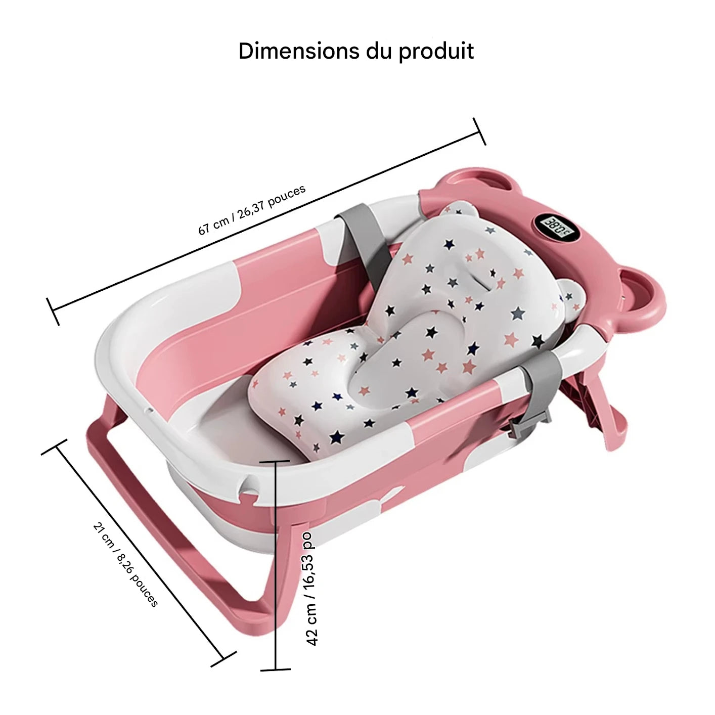 Baignoire bébé pliable Ourson rose dimensions