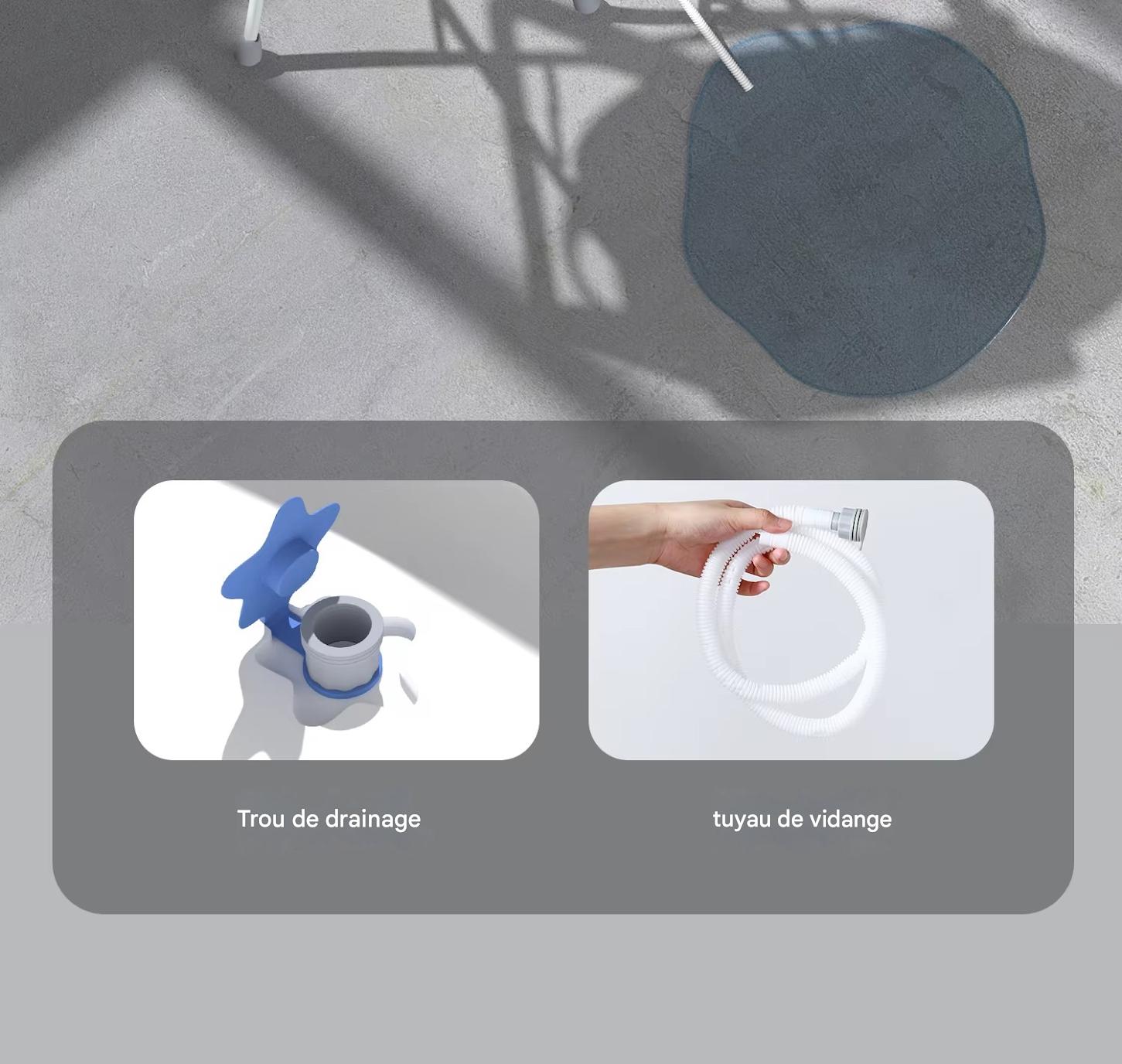 Trou de drainage et tuyaux  baignoire bébé sur pied