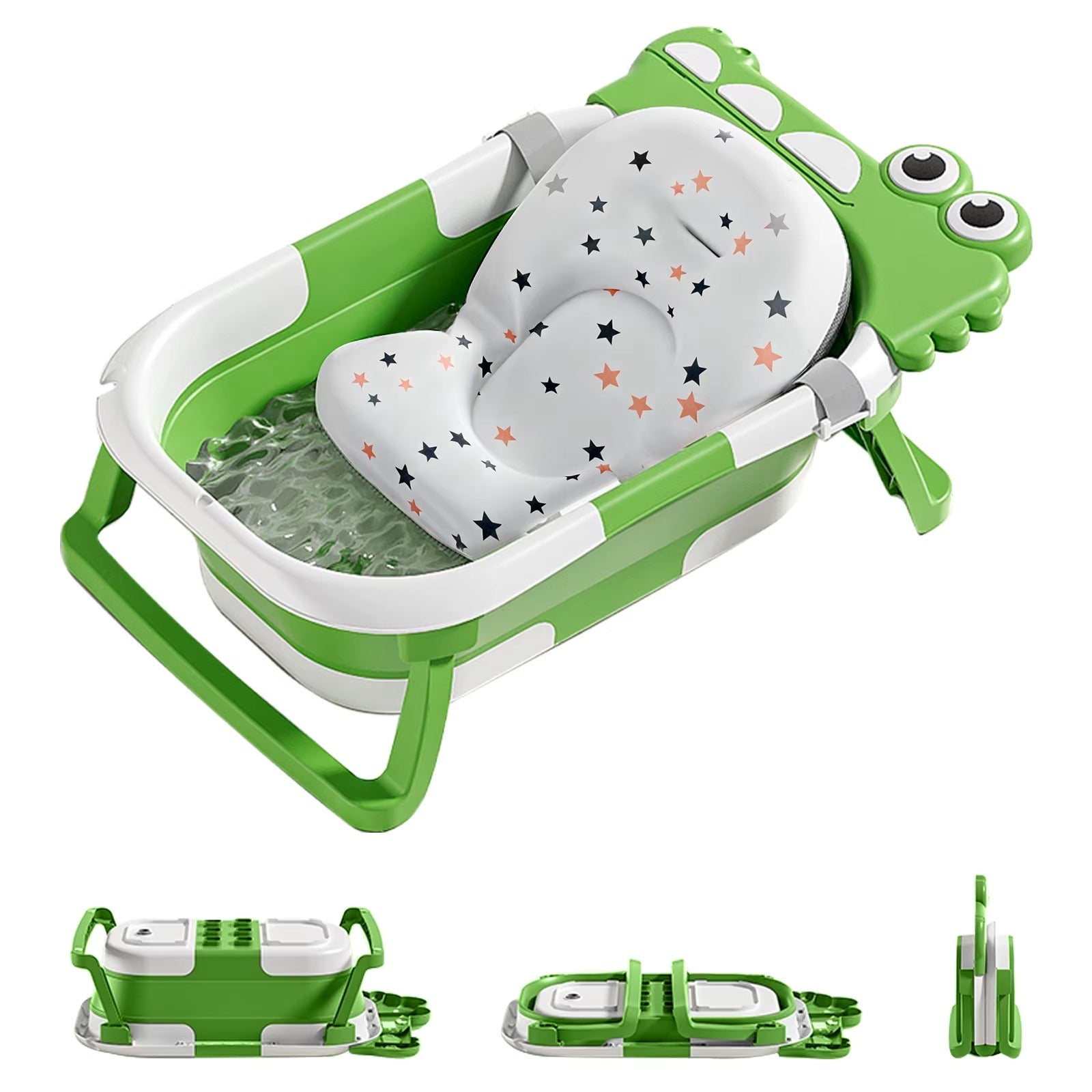Baignoire bébé pliable verte forme crapaud avec coussin de maintien pour bain sécurisé