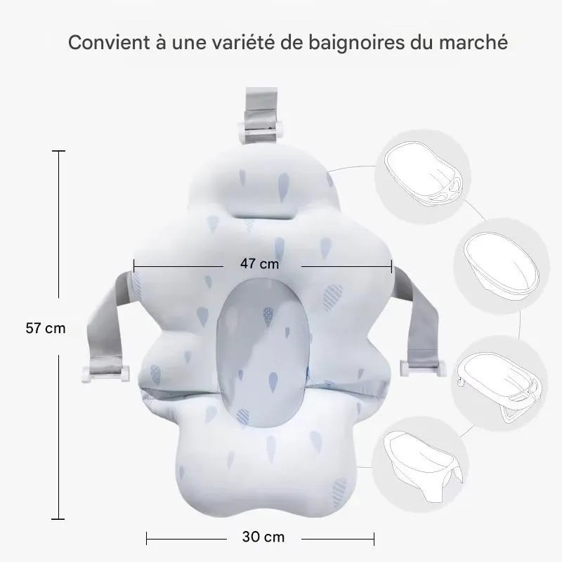 Dimensions du coussin de baignoire bébé antidérapant nuage flottant adapté aux baignoires standards