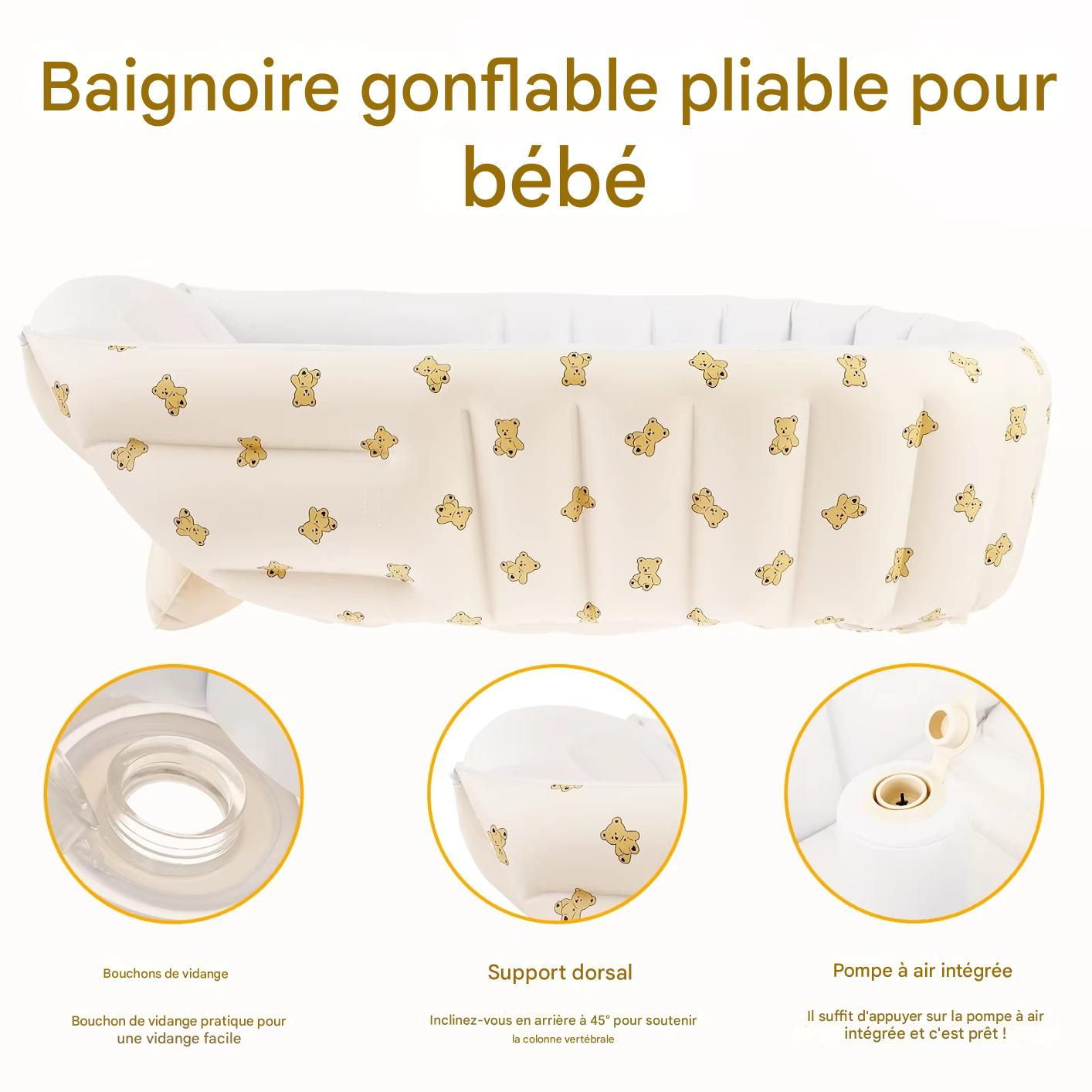 Baignoire bébé gonflable : détails, vidange et support dorsal