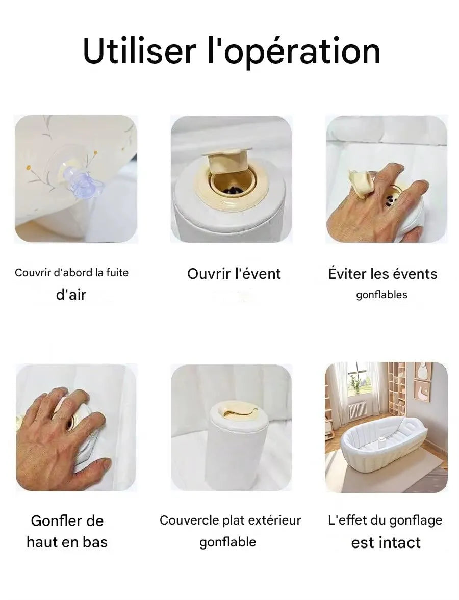 Étapes d’utilisation de la baignoire bébé gonflable avec ouverture de valve et gonflage intégré