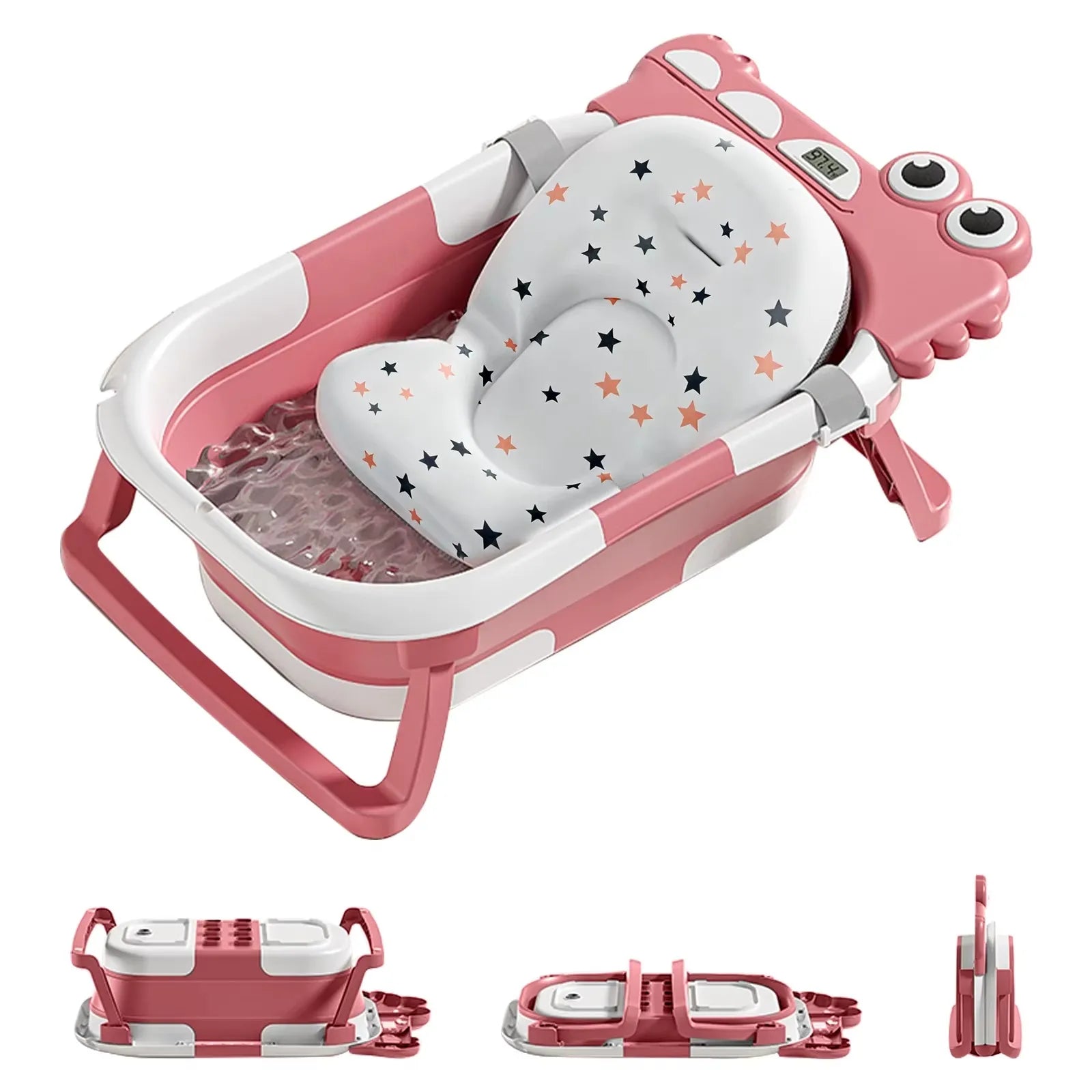 Baignoire bébé pliable rose forme crapaud avec coussin de maintien pour bain sécurisé