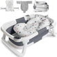 Baignoire pour bébé pliable avec coussin épuré de couleur grise.