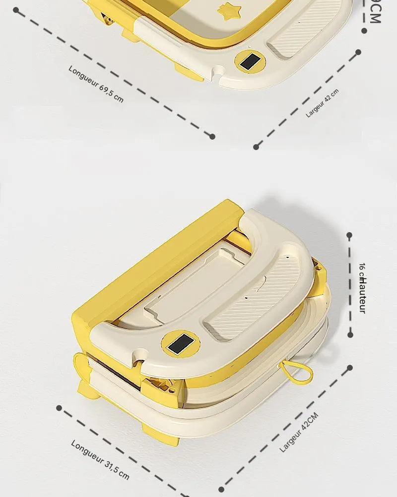 Dimensions baignoire bébé pliable jaune dépliée 69,5 cm et pliée 31,5 cm