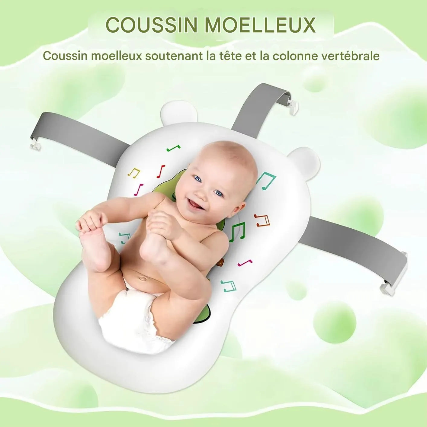 Coussin de bain bébé doux soutenant la tête et le dos