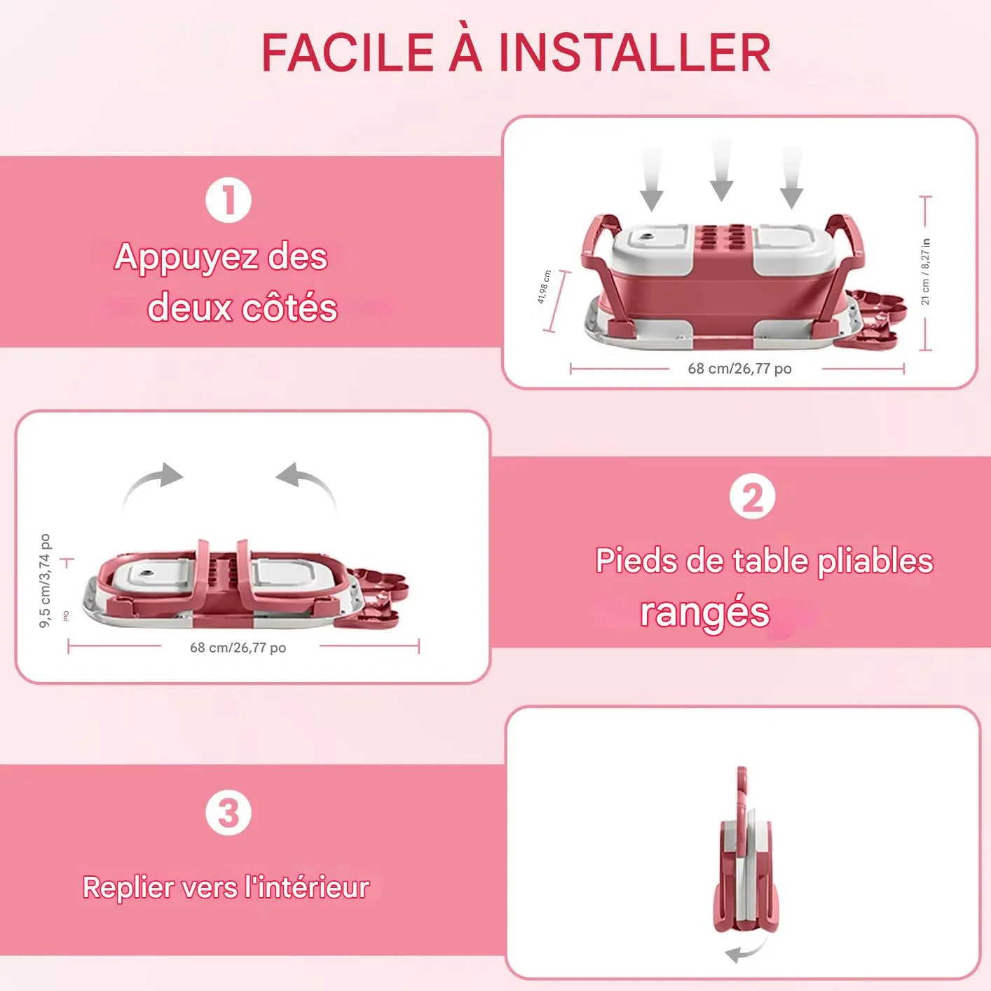 Étapes de pliage de la baignoire bébé pour un rangement rapide et compact
