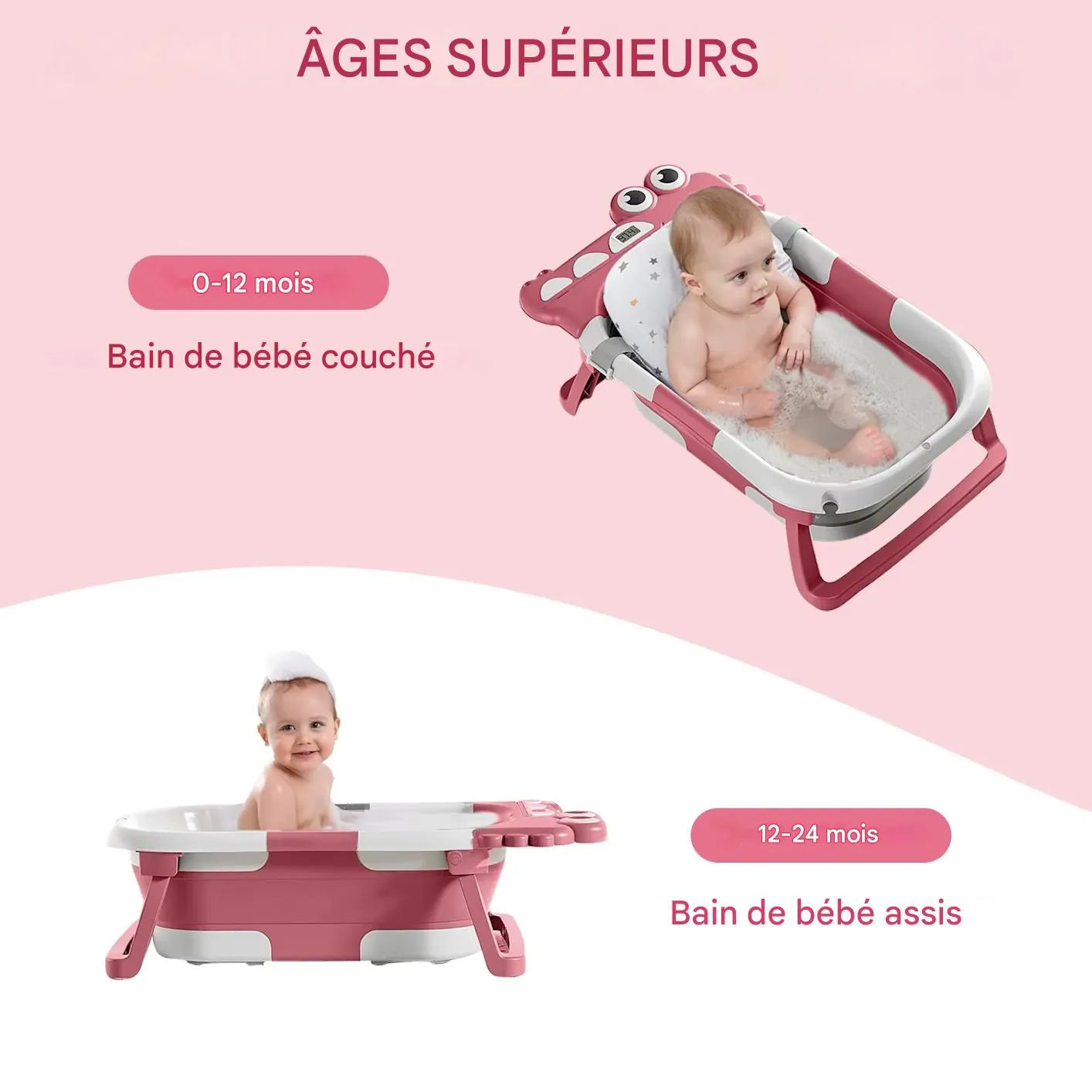 Baignoire bébé pliable utilisée pour le bain d’un nouveau-né en position allongée
