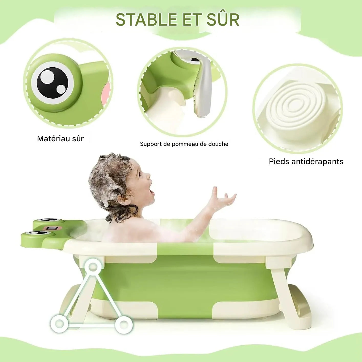 Baignoire bébé pliable panda stable avec pieds antidérapants