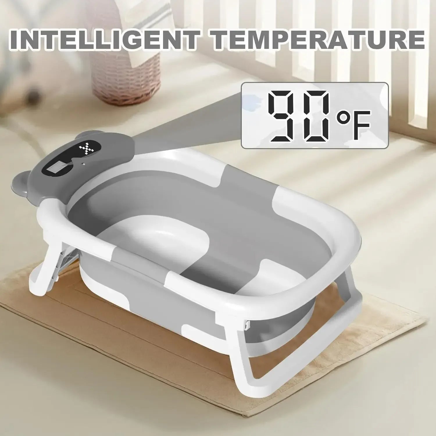Thermomètre digital intégré sur baignoire bébé pliable panda