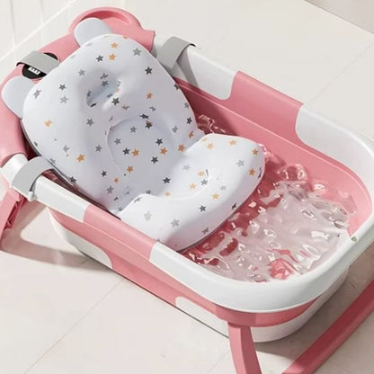 Baignoire bébé pliable rose forme ours avec coussin