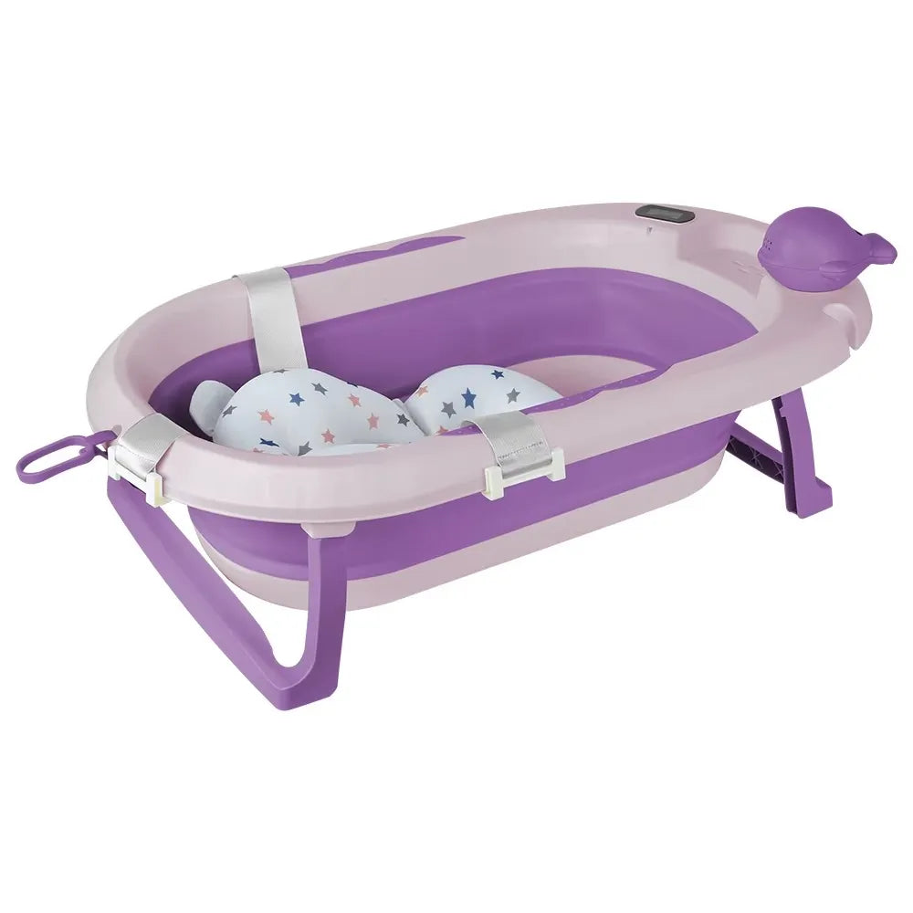 Baignoire bébé pliable violette avec coussin de maintien pour nouveau-né