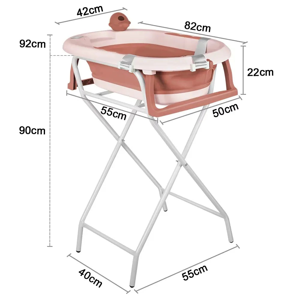 Version rose de la baignoire bébé sur pied pliable avec dimensions