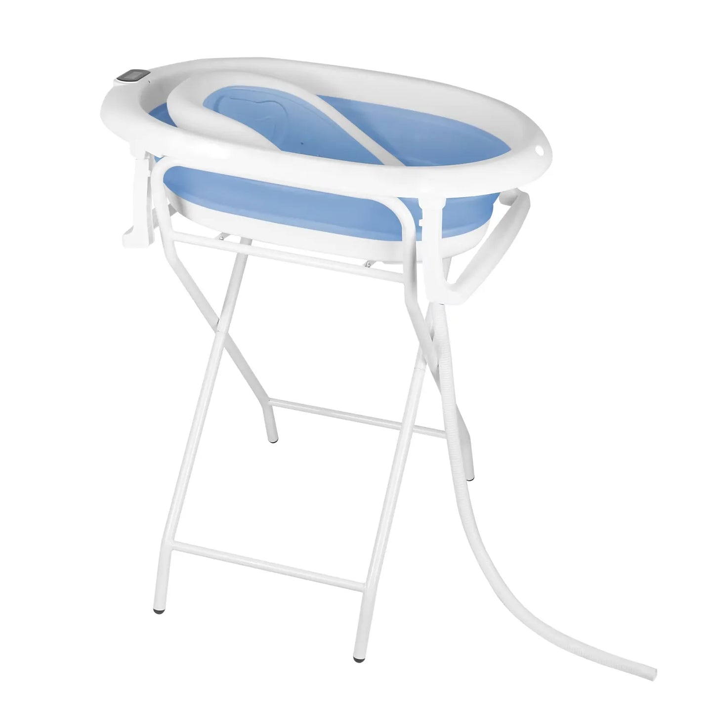Baignoire pour bébé sur pied pliable, variante bleue.