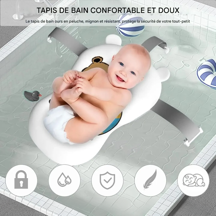Coussin de bain bébé doux soutenant la tête et le dos dans une baignoire 