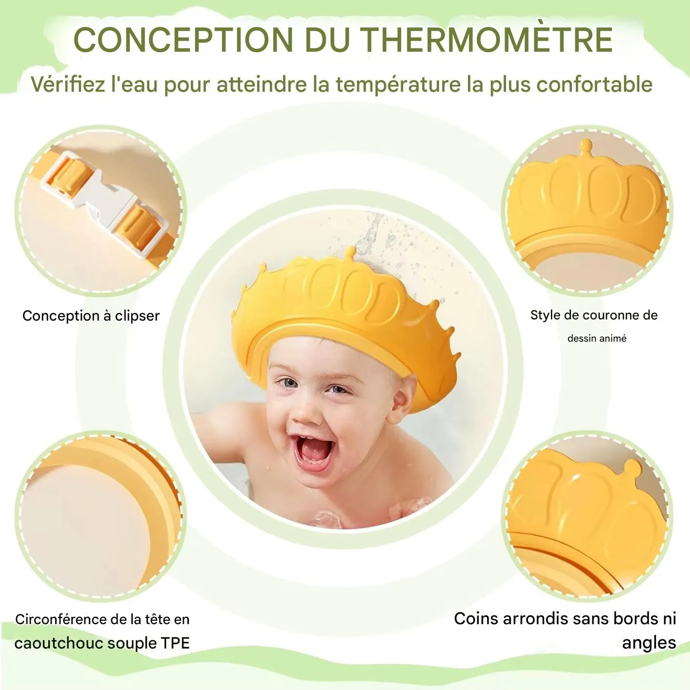 bonnet  de bain bébé incluse pour laver délicatement la tête