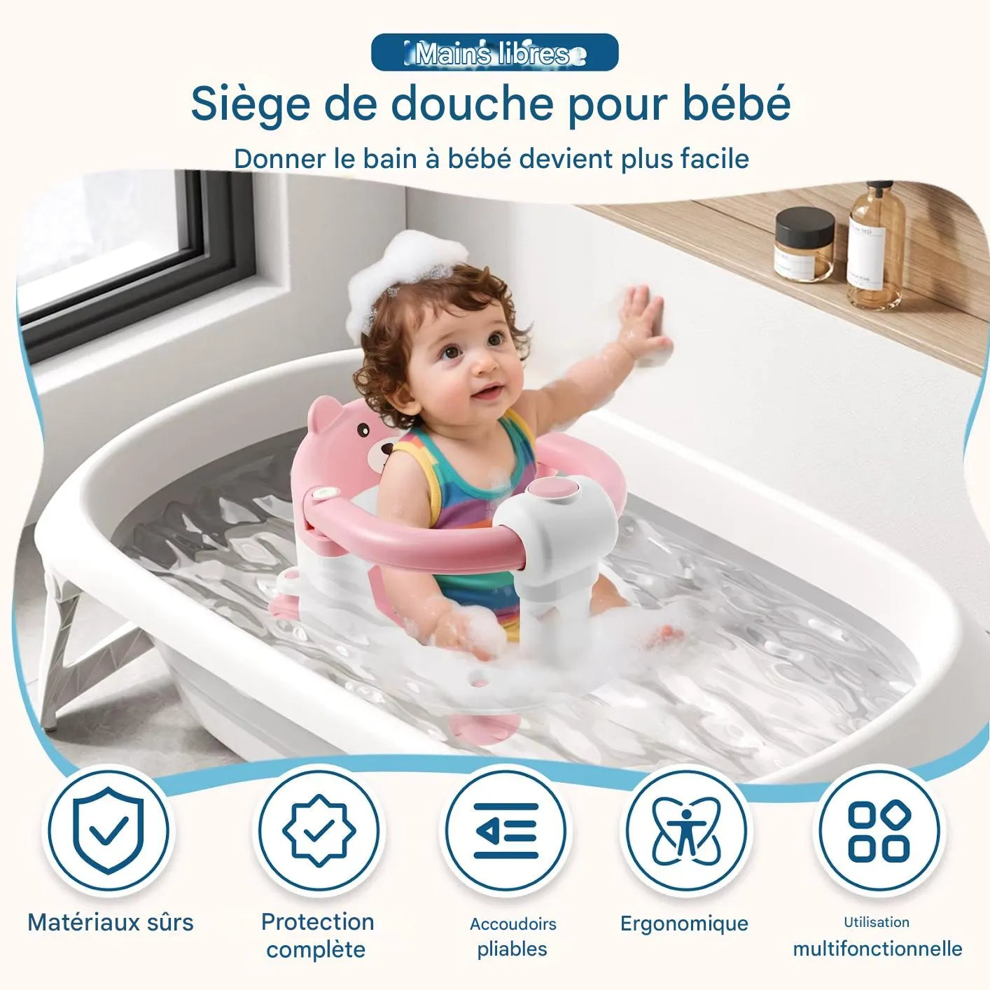 Caractéristiques du siège baignoire bébé enveloppant : protection 360°