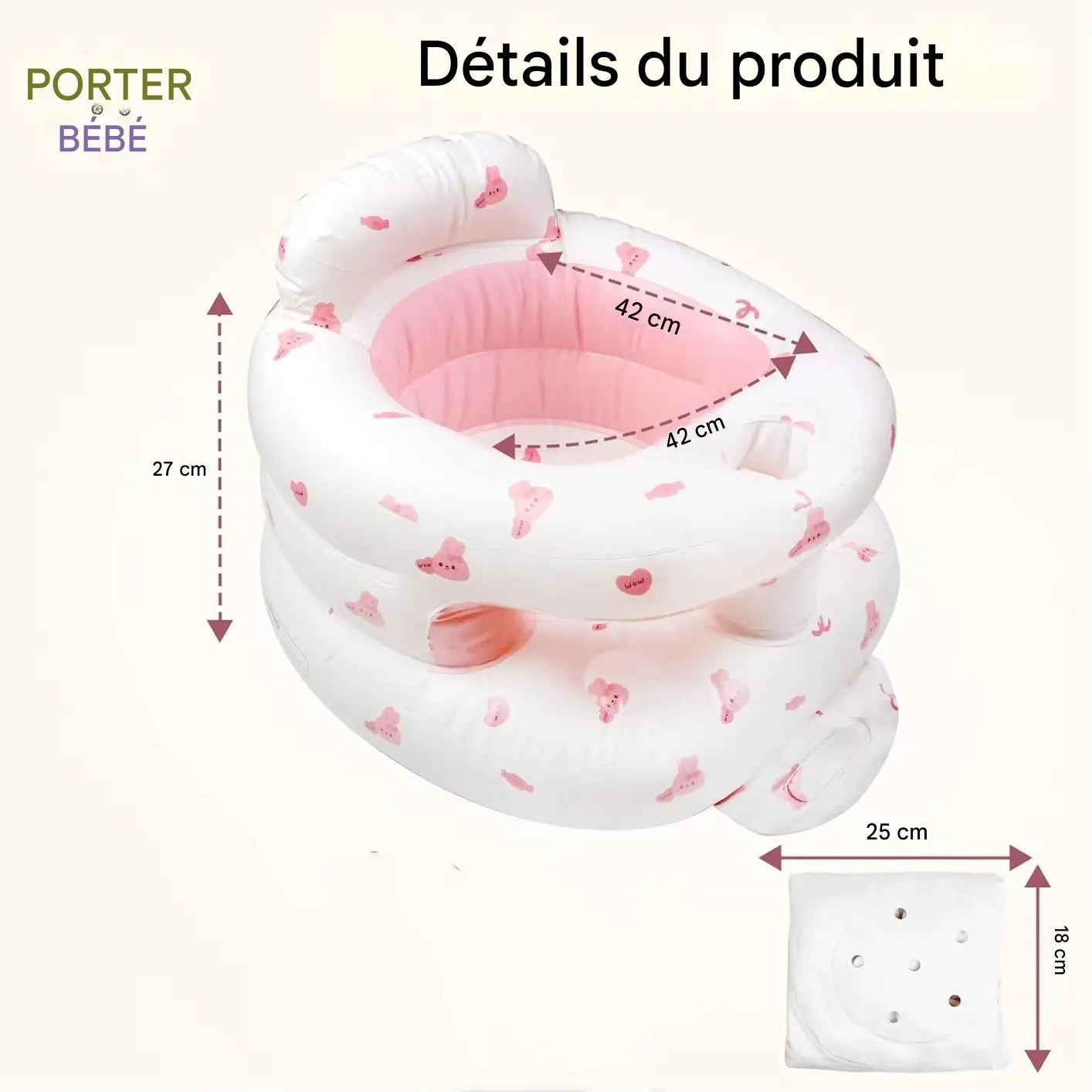 dimensions du siège de bain bébé gonflable protection 360 degrés