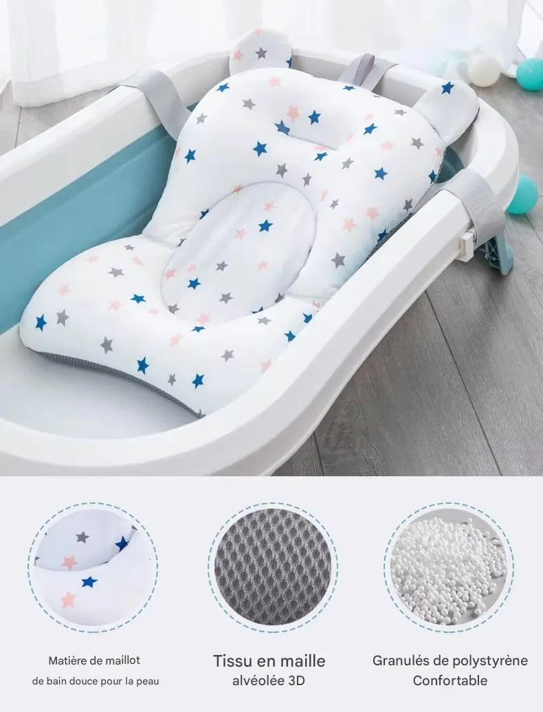 Détail du tissu doux et respirant du coussin de baignoire bébé ourson ergonomique