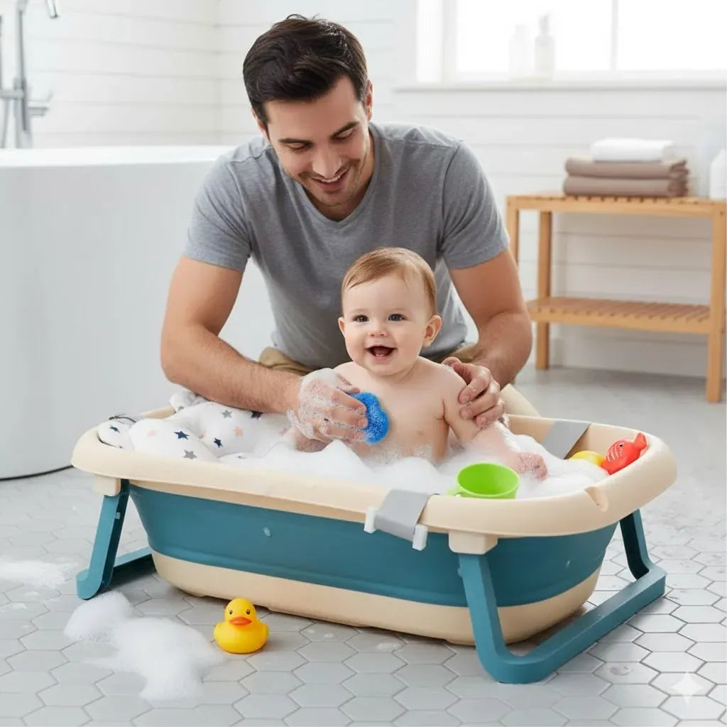 Coussin de baignoire bébé antidérapant ourson ergonomique utilisé dans une baignoire pour un bain sécurisé
