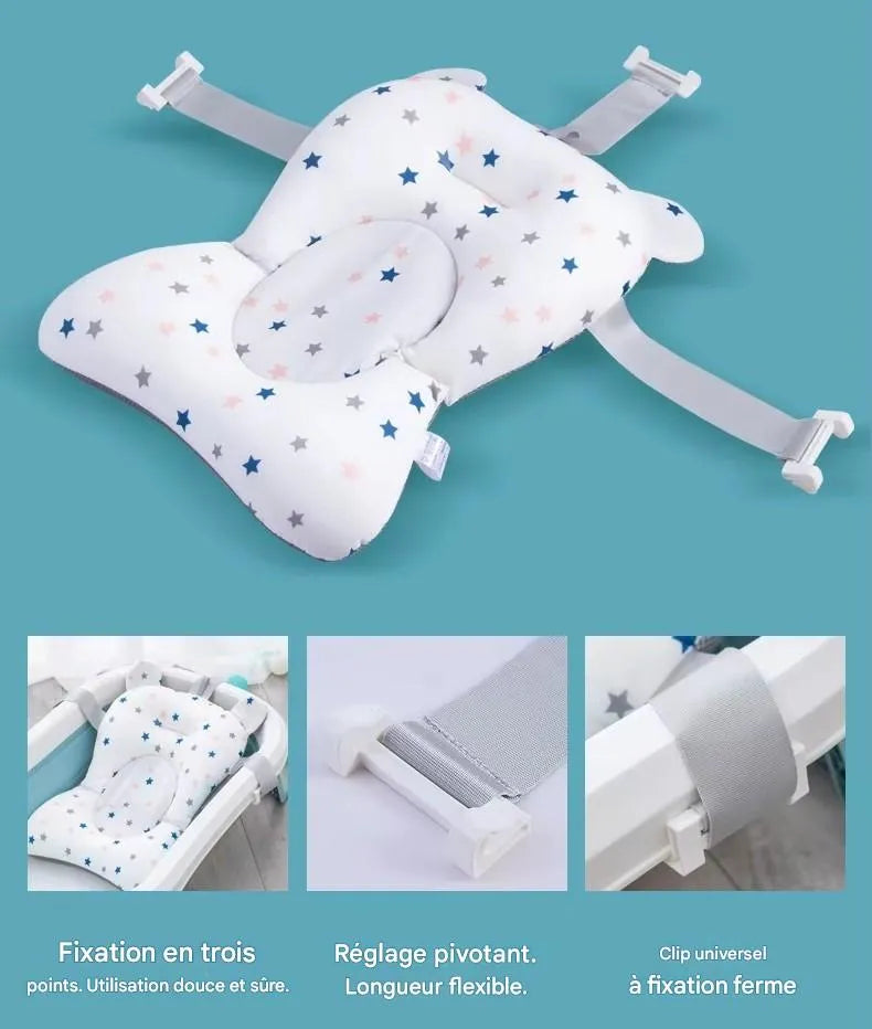 Coussin de baignoire bébé ourson ergonomique avec structure de maintien à trois points