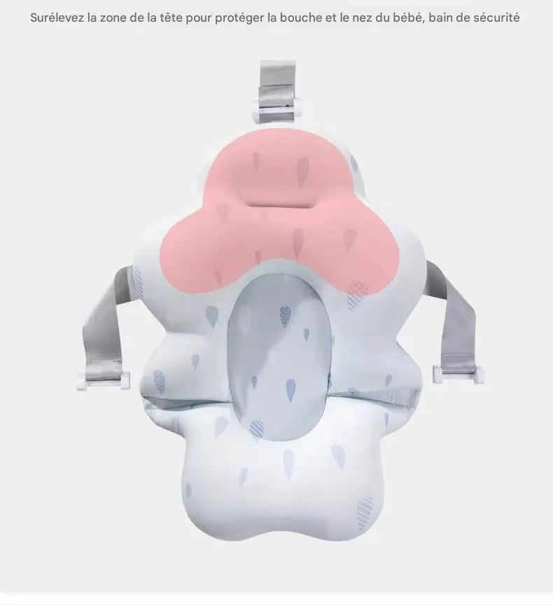 Coussin de bain bébé nuage flottant avec zone surélevée pour protéger la tête et le visage