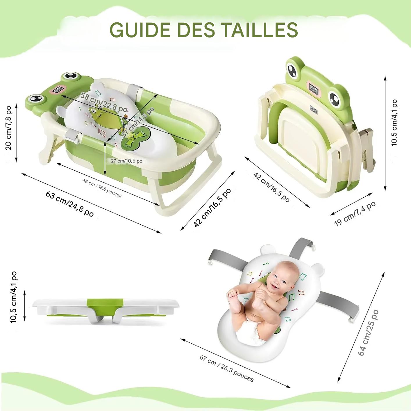 Dimensions baignoire bébé pliable grenouille verte