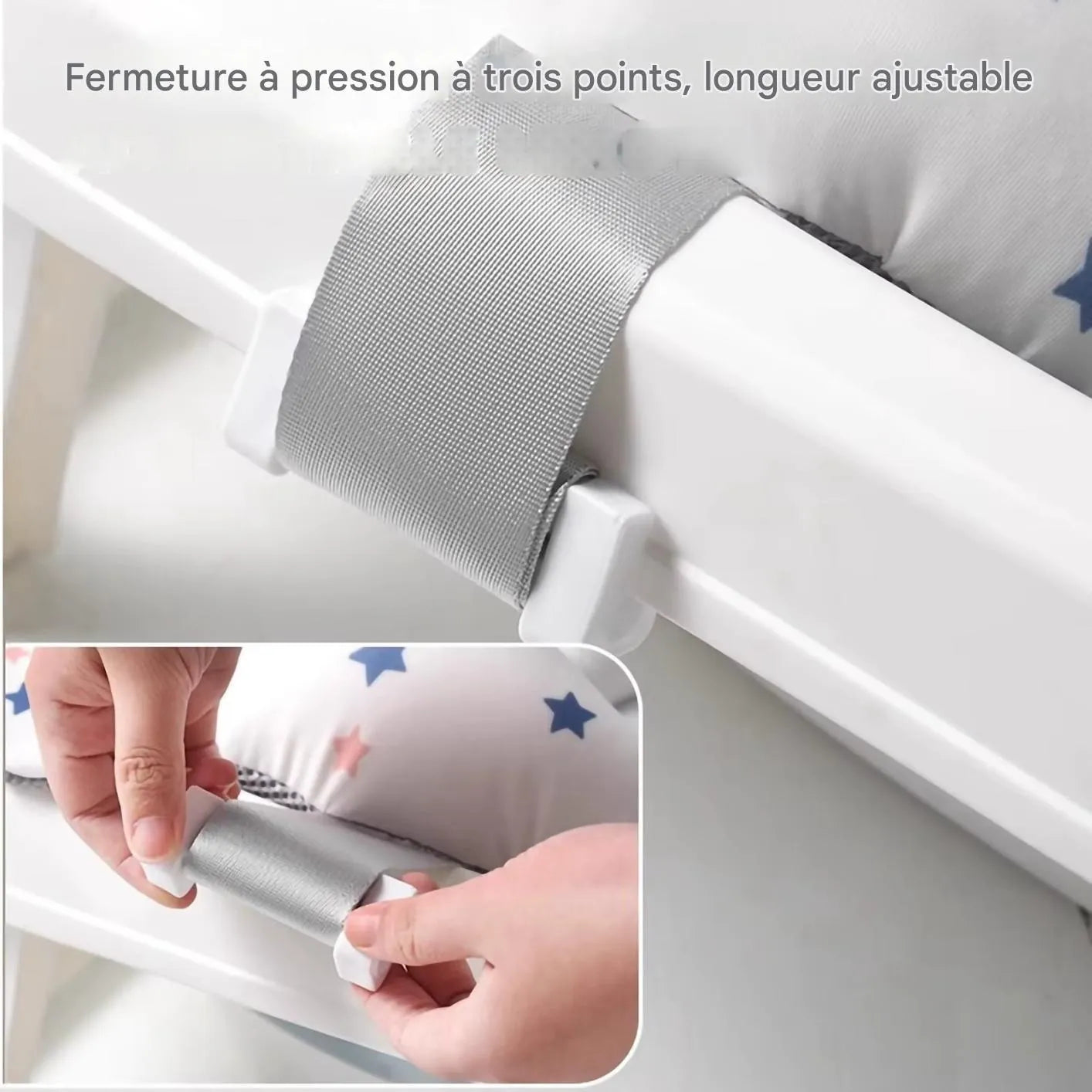 Système de fixation réglable du coussin de baignoire bébé pour maintien sécurisé

