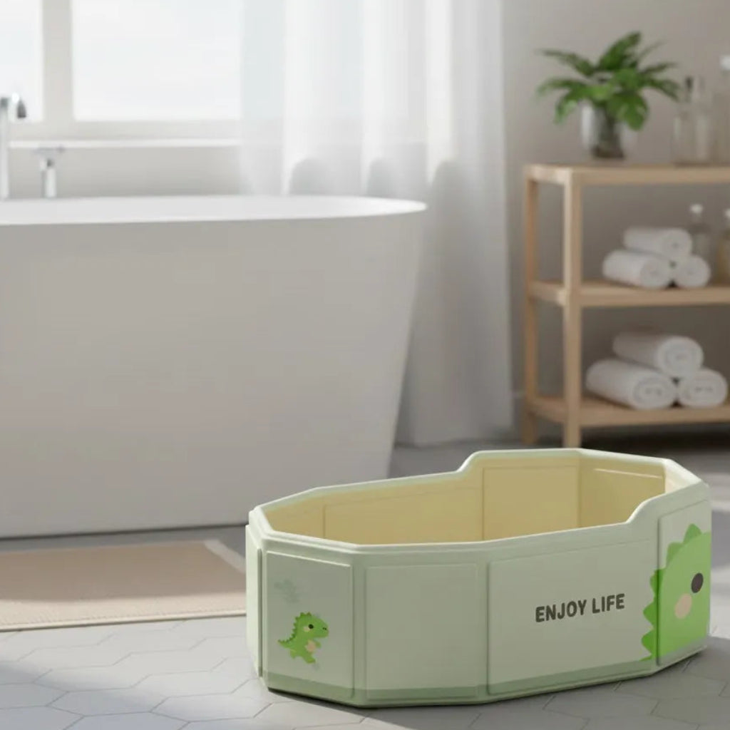 Grande baignoire bébé pliable design dinosaure adaptée aux bébés et tout-petits