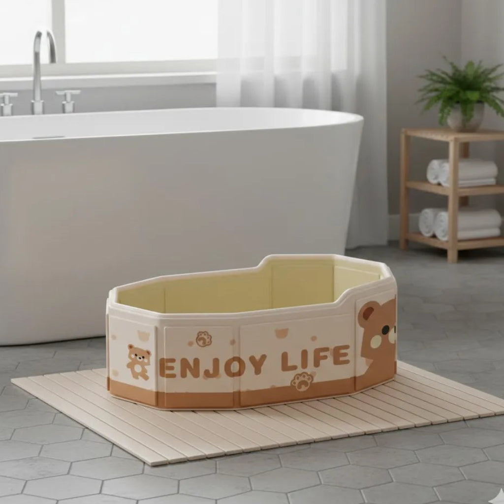 Grande baignoire bébé pliable design ourson adaptée aux bébés et tout-petits