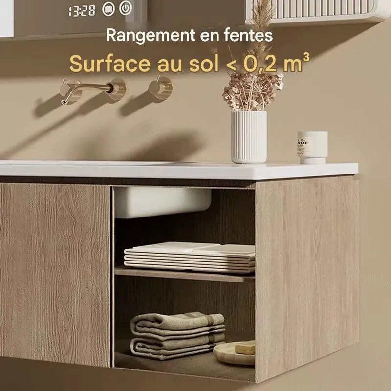 Grande baignoire bébé pliable rangée sous meuble salle de bain gain de place
