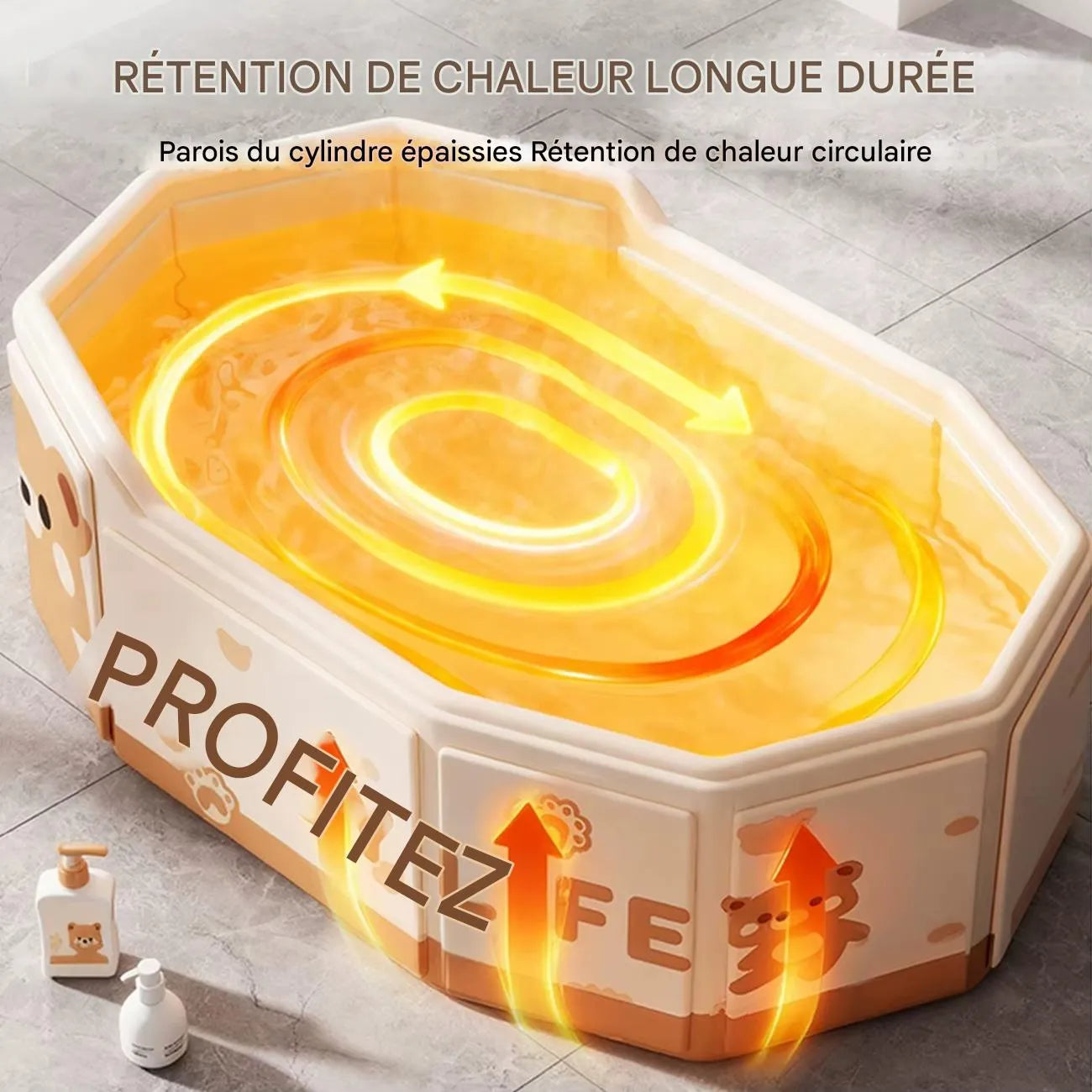 Grande baignoire bébé pliable avec rétention de chaleur longue durée