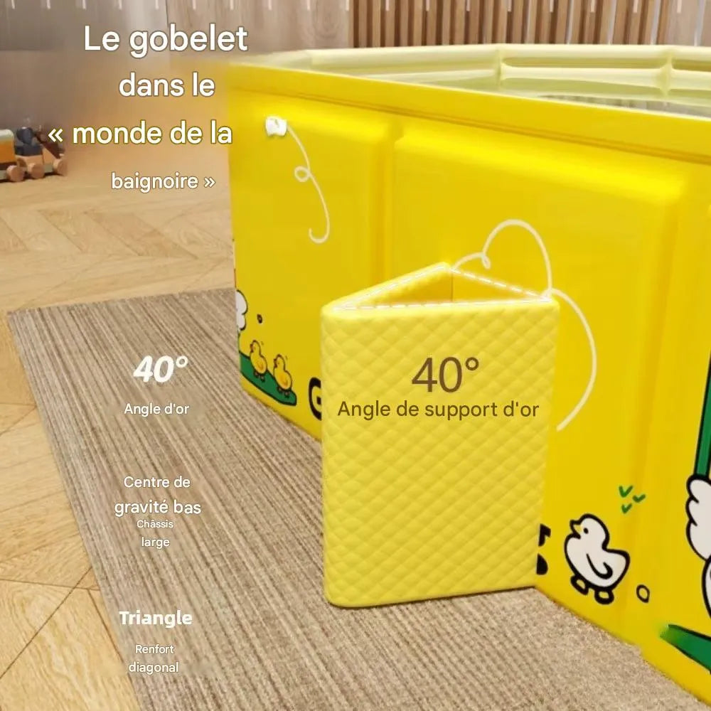 Grande baignoire bébé pliable avec angle de support 40°, centre de gravité bas et renfort triangulaire