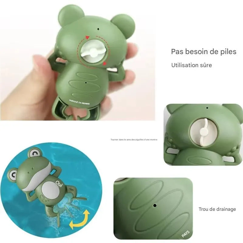 Mécanisme à remonter du jouet de baignoire bébé grenouille et systéme de drainage