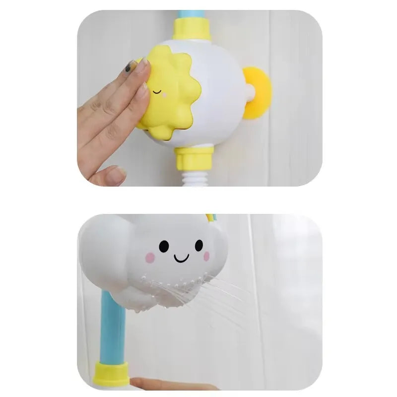 Détail pression bulbe soleil et jet pommeau nuage jouet bain bébé