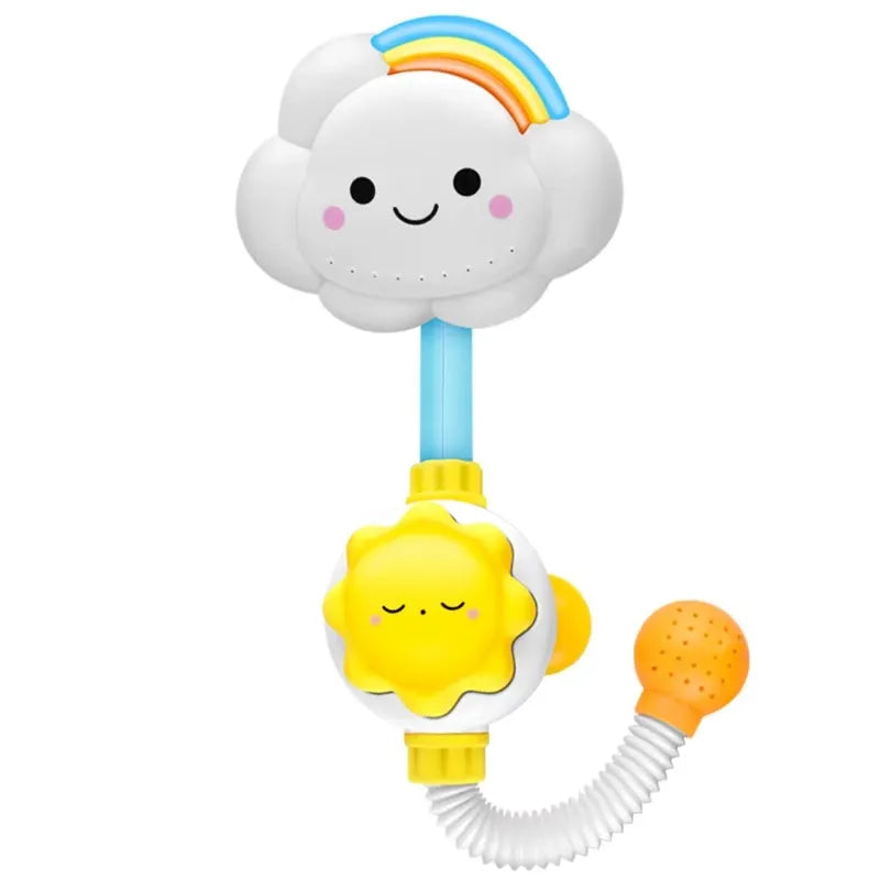 Jouet bain bébé nuage arc-en-ciel soleil vue complète sur fond blanc