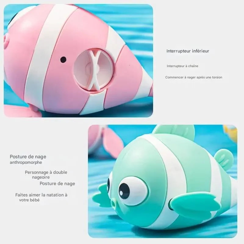 Détail des nageoires du jouet de bain bébé poisson mécanique