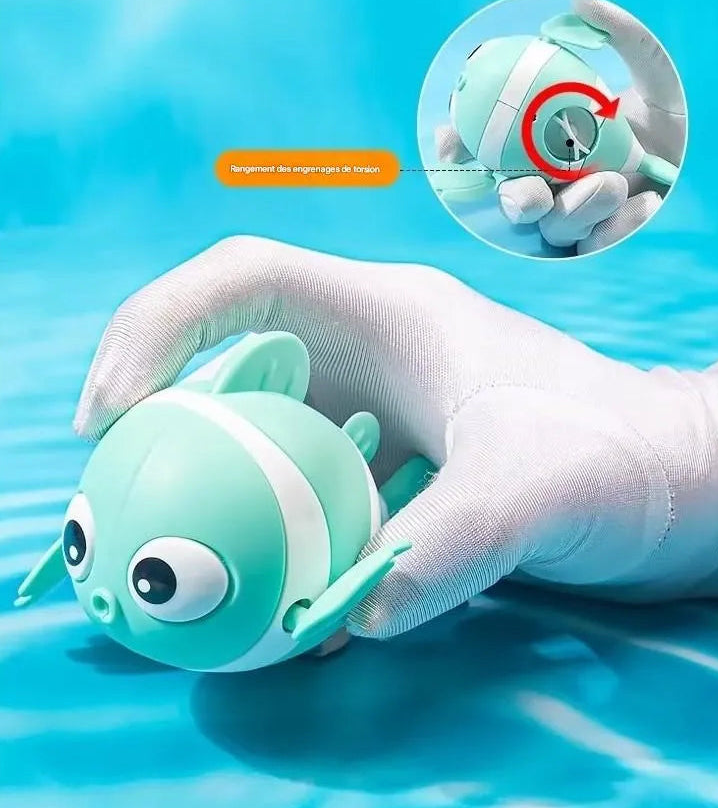 Jouet de bain bébé poisson avec mécanisme à remonter sans piles