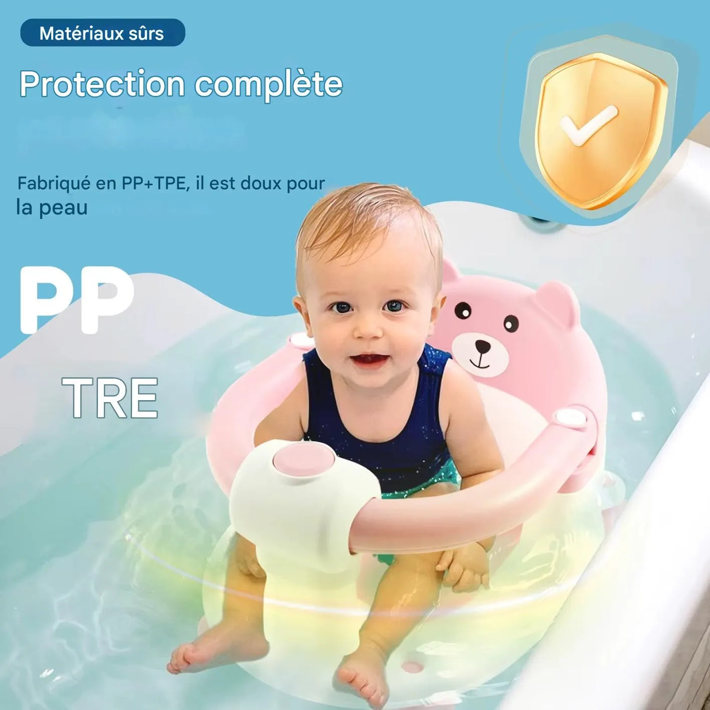 Siège de baignoire bébé protection 360° permettant aux parents d’avoir les mains libres pendant le bain