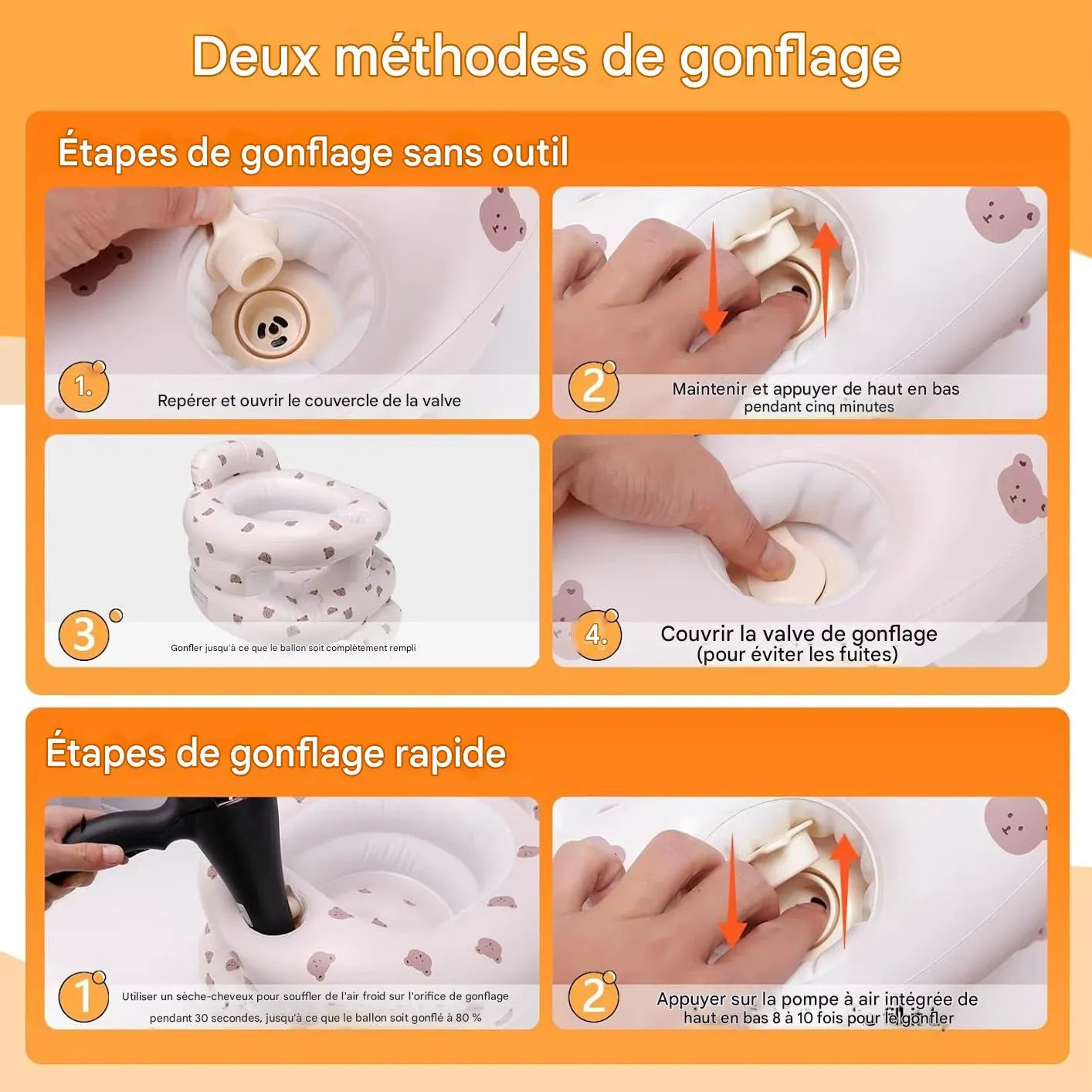 pompe de gonflage intégrée du siège de bain bébé gonflable