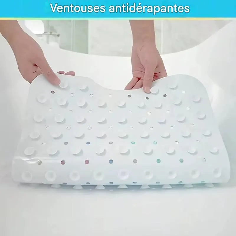 Dessous du tapis de bain bébé antidérapant avec nombreuses ventouses pour une adhérence maximale dans la baignoire