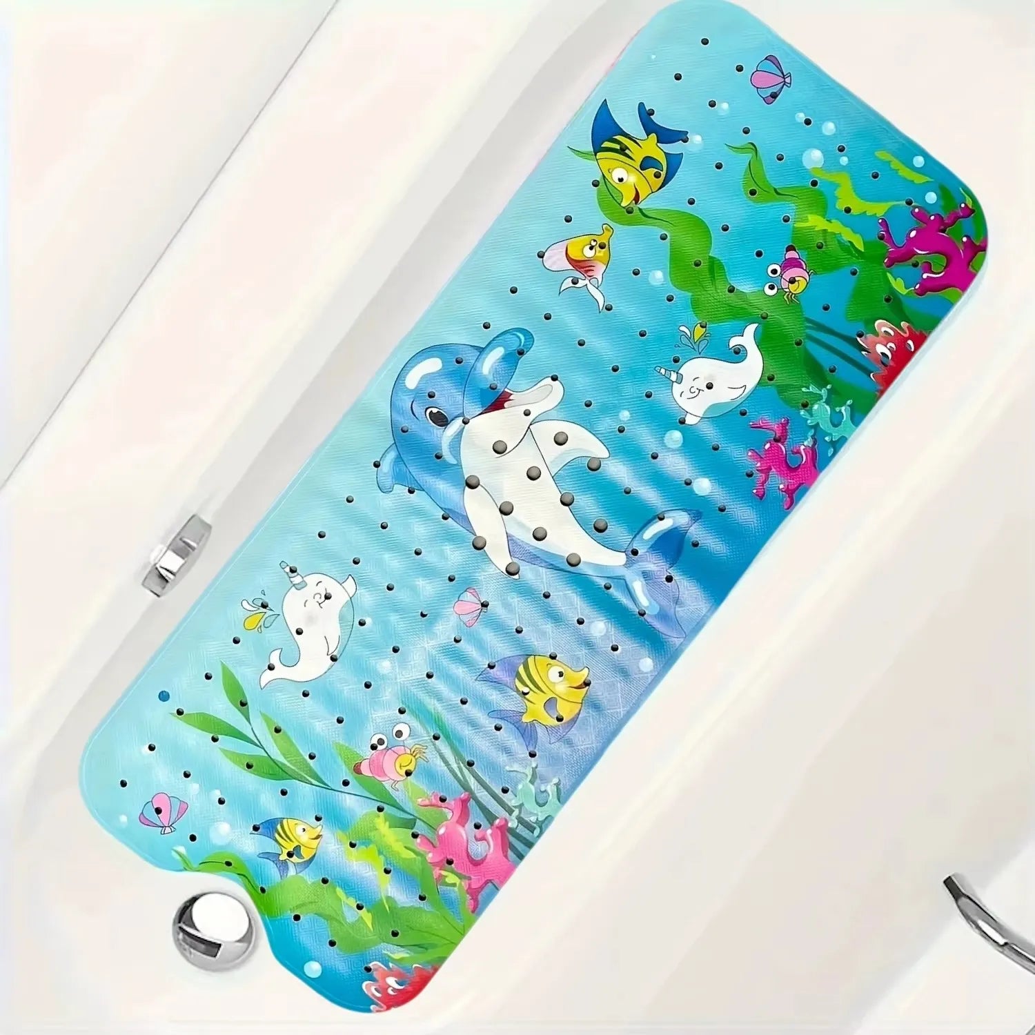 Tapis de bain pour bébé à motifs marins, à poser au fond de la baignoire, variante dauphin.