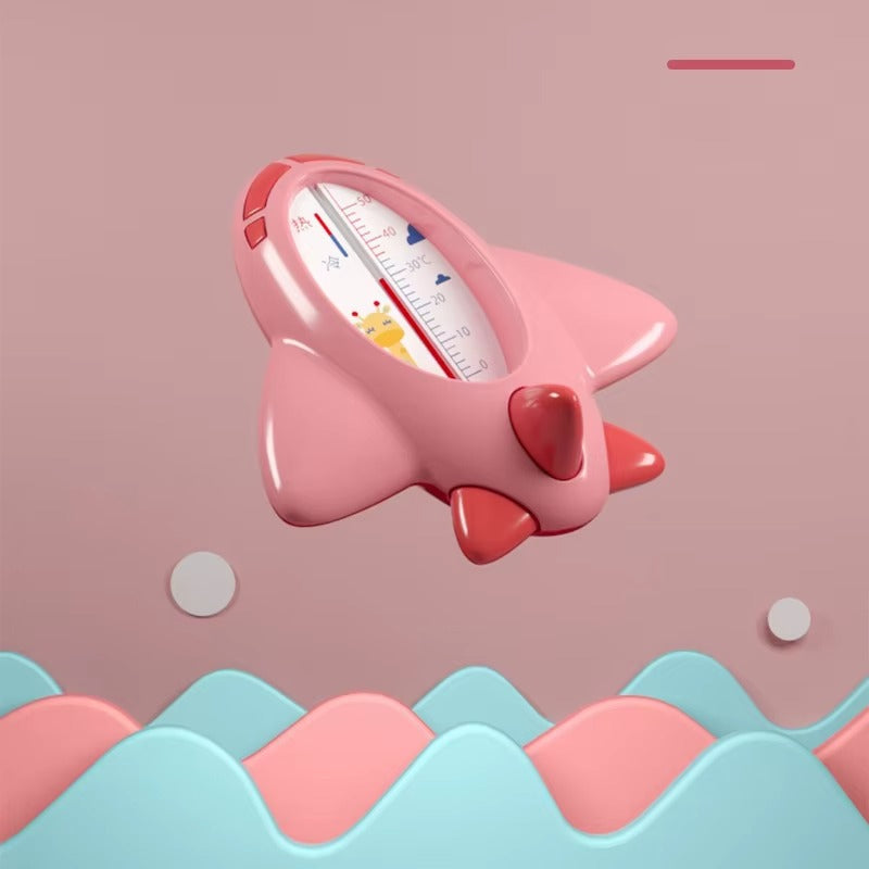 Thermomètre de bain bébé avion rose flottant, lecture stable de la température de l’eau du bain.