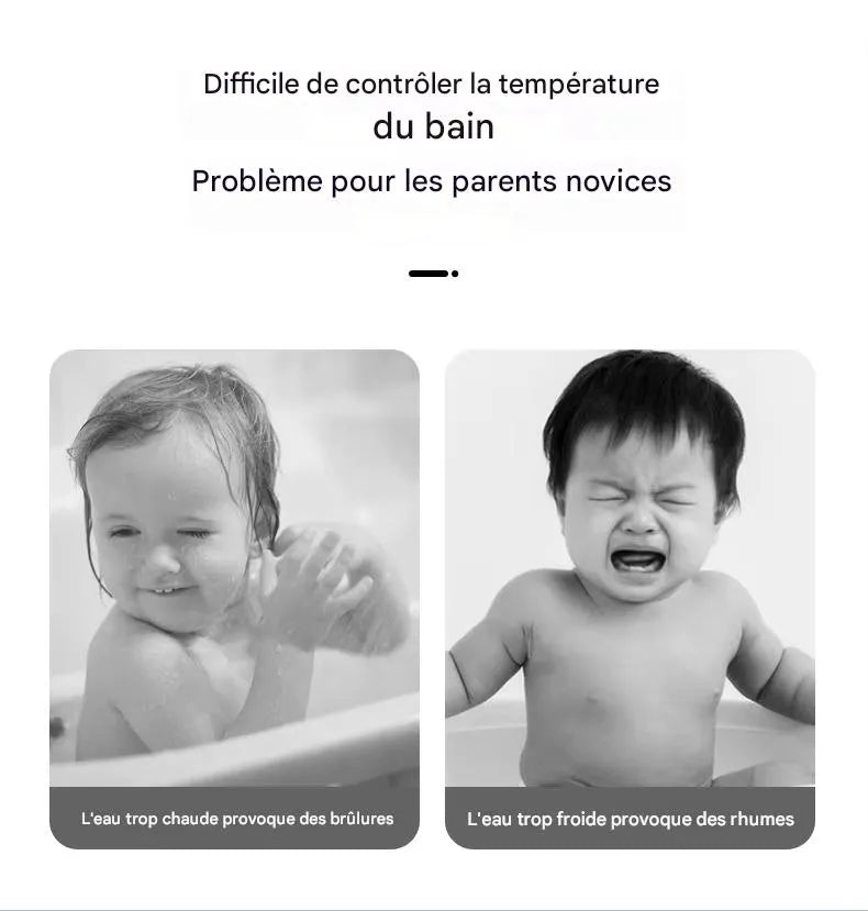Illustration des risques d’une eau trop chaude ou trop froide pour le bain de bébé
