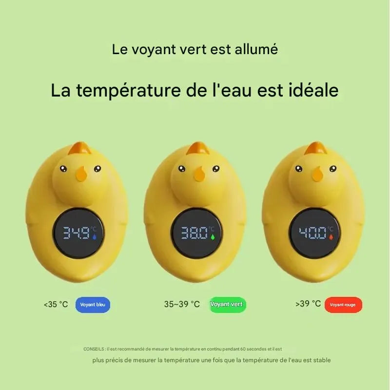 Thermomètre de bain bébé canard avec indicateur lumineux de température froide, idéale ou trop chaude