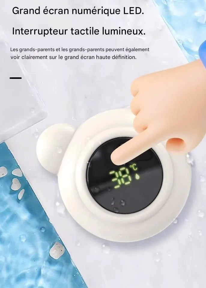 Thermomètre de bain bébé ourson avec grand écran LED digital et commande tactile étanche