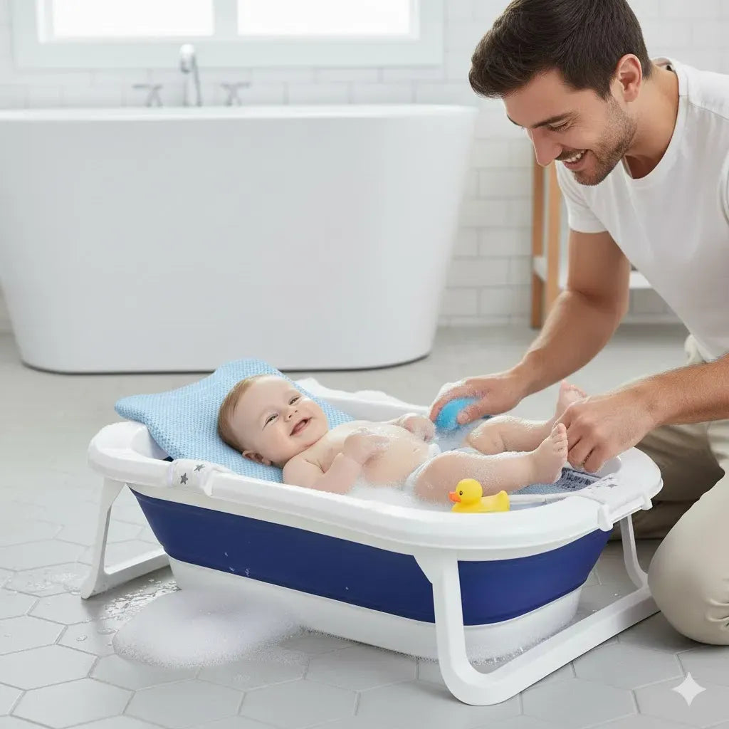 •	Transat de baignoire bébé en filet avec support rigide utilisé pendant le bain