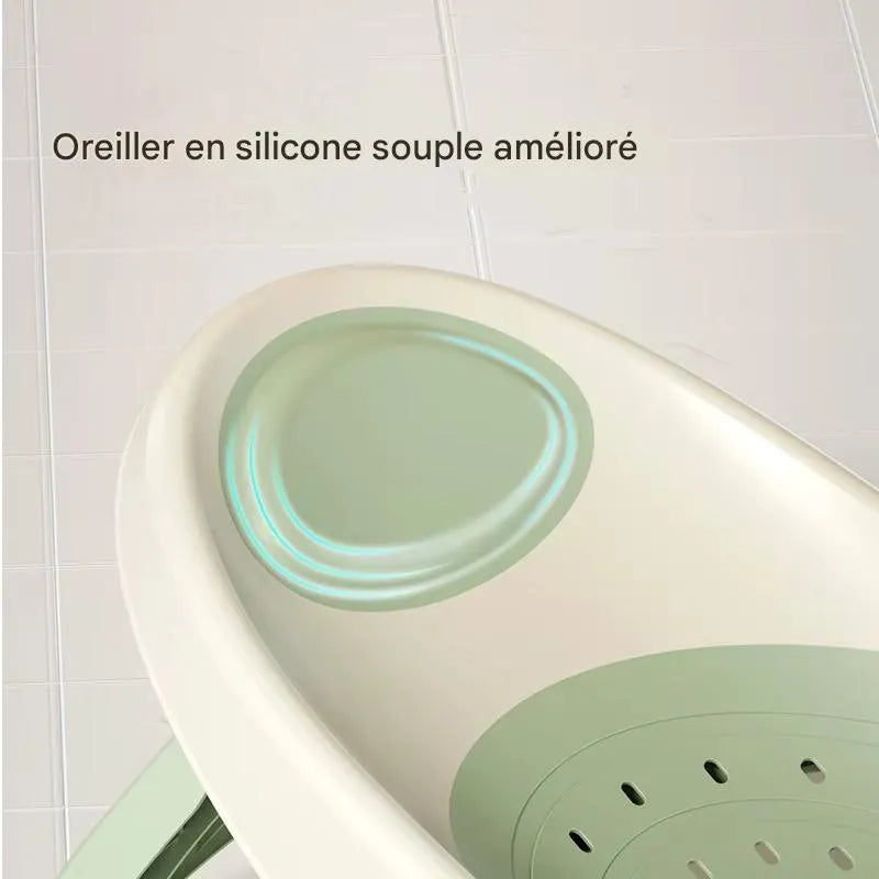 Transat, baignoire, thermomètre, appui-tête en silicone doux.