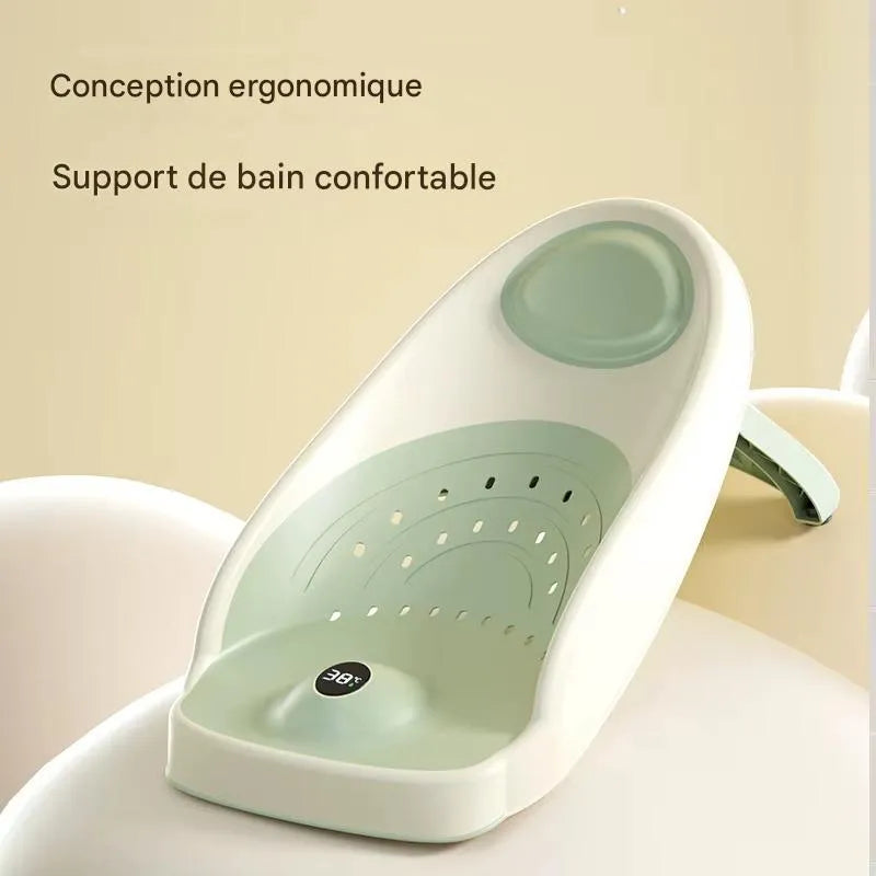 Transat de baignoire bébé ergonomique avec thermomètre intégré et maintien du dos et de la tête